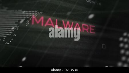Image of malware text and world map over black background Stock Photo
