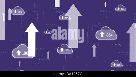 Image of arrows and clouds with percents over binary coding Stock Photo