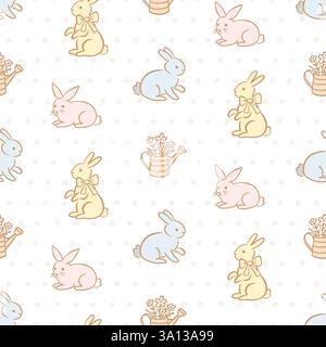 Vector Easter Bunny Seamless Pattern Background Stock Vector