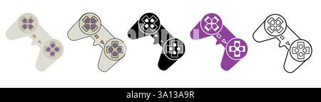 entertainment system controller set isolated on white background in color, line drawing and solid silhouette. Vector illustration for icon, logo use. Stock Vector