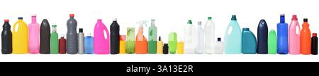 line of large group of plastic bottles for recycling on white background Stock Photo