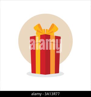Red gift box vector illustration on white background with spot behind box, stock illustration Stock Vector