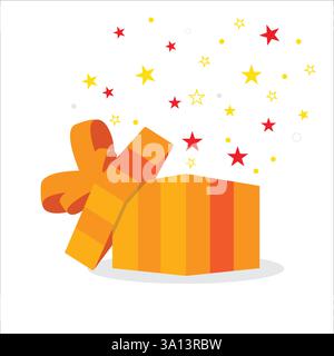 Yellow surprise gift box with stars celebration concept design on white background stock illustration Stock Vector