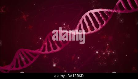 Image of dna strand over moving molecules Stock Photo