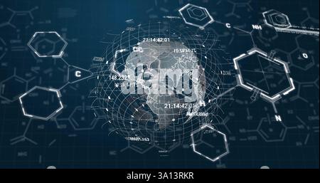 Image of scientific data processing over globe Stock Photo
