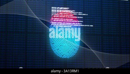 Image of fingerprint and data processing on black background Stock Photo