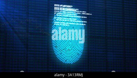 Image of fingerprint with data processing on black background Stock Photo