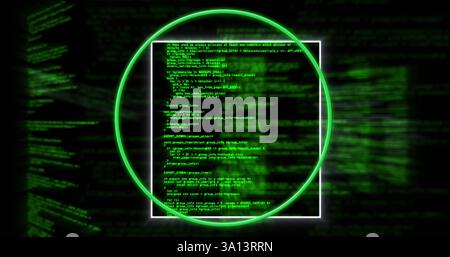 Image of data processing over neon circle Stock Photo