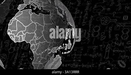 Image of scientific data processing over globe on black background Stock Photo