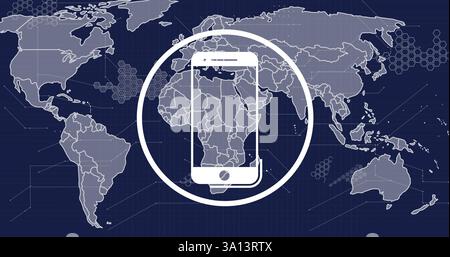 Image of smartphone icon over world map Stock Photo