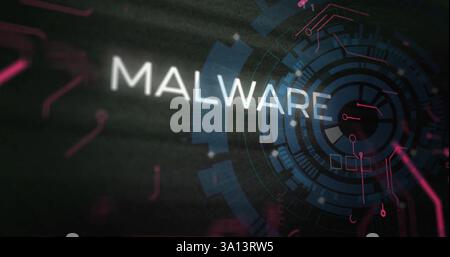Image of malware text and scope scanning over data processing Stock Photo