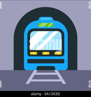 Underground subway train. Subway locomotive, front view. City transport Stock Vector