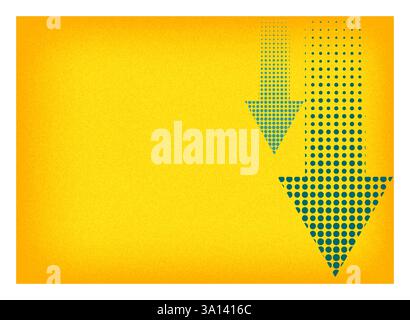 Retro pop art style blue dotted arrows on vibrant yellow background Stock Vector