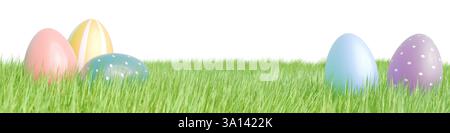 Colorful Easter eggs resting on green grass, celebrating the joy of Easter. 3d rendering Stock Photo