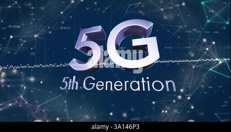 Image of network of connections over 5g 5th generation text Stock Photo