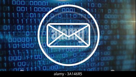Image of binary coding digital data processing over email icon Stock Photo