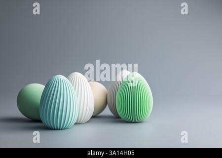 Easter decoration. Colorful eggs on a grey background. Stock Photo
