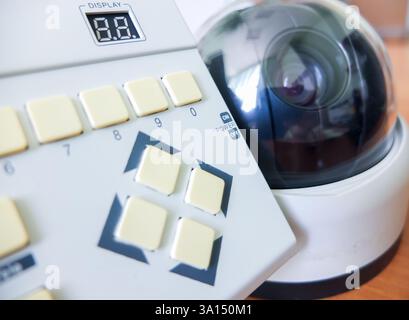 control panel for rotating video cameras Stock Photo