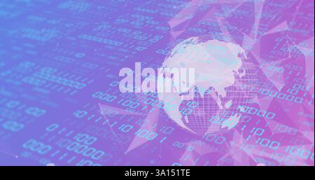 Binary code and data processing over digital globe image Stock Photo