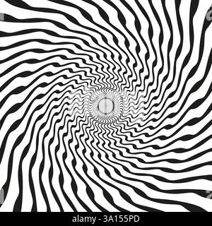 Twisted spiral illusion. Abstract hypnotic pattern. Black white vortex. Optical motion effect. Stock Vector