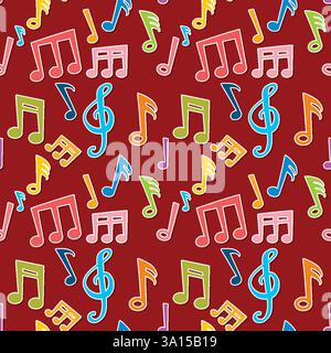 Vibrant music notes on a rich red background Stock Vector