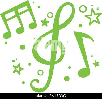 Green musical notes with stars and circles Stock Vector