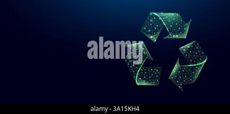 Recycling sign, glowing blue lowpoly wireframe on a dark background. Vector illustration design concept of Environment day. Stock Vector