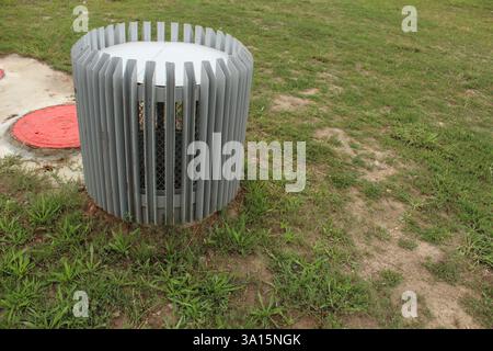 Decorative grille on the ventilation grille in grey. Stock Photo