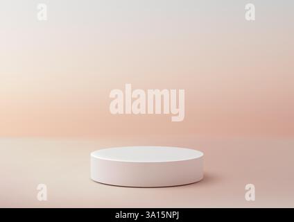 minimalist 3d white cylindrical podium centered on a light peach to white gradient background, perfect for product display, mockups, or modern showroo Stock Vector