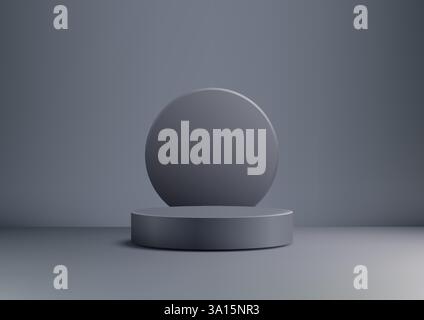 minimalist 3d gray cylindrical podium with a circular backdrop, modern product displays, mockups, and showroom showcases. ideal for branding, advertis Stock Vector
