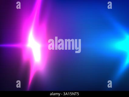 vibrant and dynamic featuring glowing pink and blue light rays spreading out as a lens flare, reflecting off a textured surface on a dark background, Stock Vector