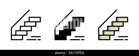 Minimalist Line Art Illustration of Staircase Variations in Different Styles Stock Vector