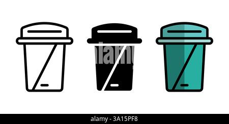 Minimalistic Trash Bin Icons in Black and Teal Color Variations Stock Vector