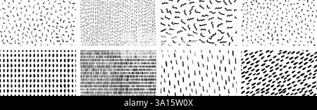 Set of simple backgrounds with small dashes. Vector seamless pattern with hand drawn sprinkles Stock Vector