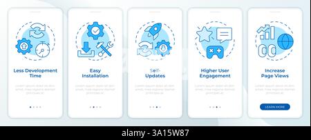 Pros of PWAs blue onboarding mobile app screen Stock Vector