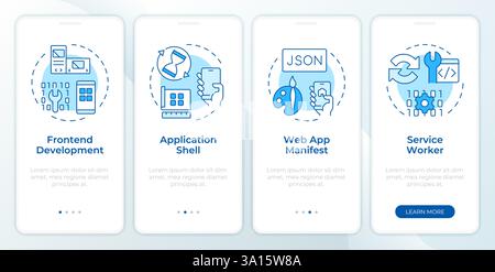 Components of PWAs blue onboarding mobile app screen Stock Vector