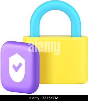 Lock safety security privacy identity checking login access authentication 3d icon realistic vector illustration. Padlock protection guarantee identif Stock Vector