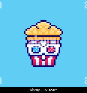 Pixel art Cute Popcorn Movie game asset design Stock Vector