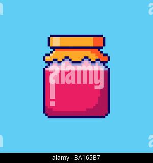 Pixel art Strawberry Jam Jar game asset design Stock Vector