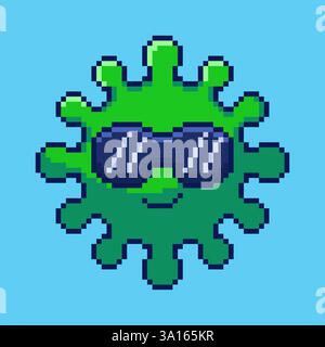Pixel art Cool Virus with Sunglasses game asset design Stock Vector