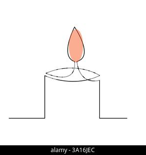 Continuous candle is burning fire drawing art by one line vector illustration minimalism design Stock Vector