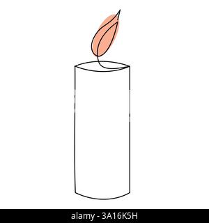 Continuous candle is burning fire drawing art by one line vector illustration minimalism design Stock Vector