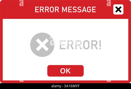 Error message icon in flat style. Computer window alert vector illustration on isolated background. Alert popup sign business concept. Stock Vector