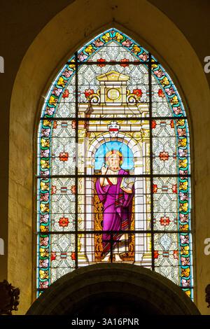 France, Marne, Hautvillers, Saint Sindulphe church, stained glass window Stock Photo