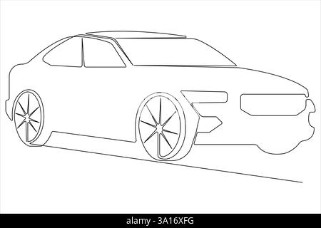 Continuous simple one line art drawing of car racing concept and outline vector illustration Stock Vector