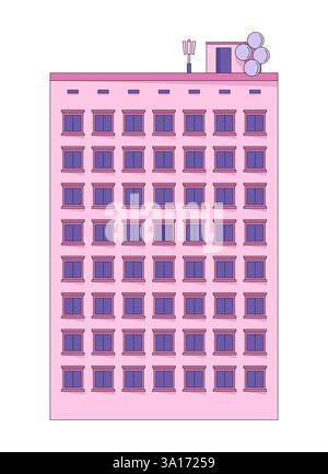 Mid-rise residential building property 2D cartoon object Stock Vector
