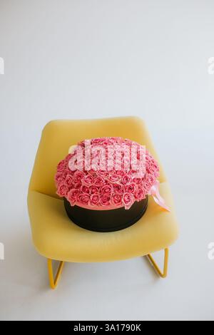 101 pink roses in box Stock Photo