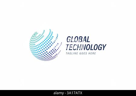 Modern and Futuristic Global Technology Logo with Abstract Digital Globe Design Stock Vector