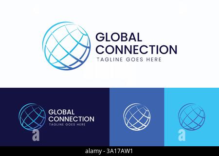 Modern Global Connection Logo Featuring a Blue Geometric Globe Design Stock Vector