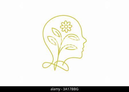 Holistic Mental Health and Wellness Logo Design Featuring Brain and Nature Elements for Positive Wellbeing Stock Vector